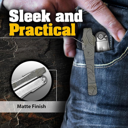 Donk! Pocket Clip compatible with Leatherman Wave, Wave Plus+, Alpha, Surge & Charge AL, ALX, Ti, XTi - Titanium TC4 - Custom Designs - Quick Release - Extra Carry Options - Topo