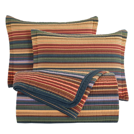Chezmoi Collection Avery 3-Piece Multi-Color Striped 100% Washed Cotton Quilt Set King Size