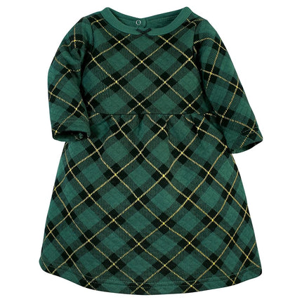 Hudson Baby Conjunto de vestido y leggings acolchados de algodón para bebé unisex, color verde bosque a cuadros, 3T