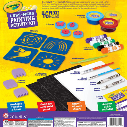 CRAYOLA Kit de actividades de pintura menos desordenada, pinturas y materiales de pintura lavables para niños, juego de arte para niños, 47 piezas, regalo
