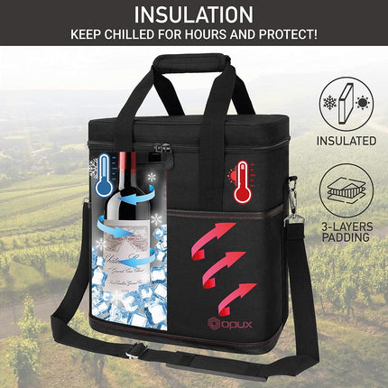 Premium Insulated 6 Bottle Wine Carrier Tote Bag | Travel Bag with Shoulder Strap and Padded Protection | Cooler Bag (Black)
