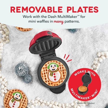 DASH Multimaker Mini System Two 4” Nonstick Removable Waffle Plates Set (Snowman & Tree) - 2Pc Plate Pack for Waffle Iron & Griddle, Compatible with Dash MultiMaker Mini System, Nonstick Surface
