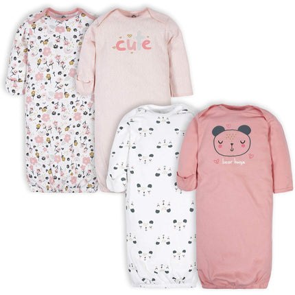 Gerber Baby Girls' 4 Pack Gowns, Bear Pink, Premat
