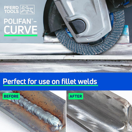 PFERD POLIFAN®-Curve Radial Type Flap Disc - 4-1/2" x 7/8", 40 Grit Zirconia, Welding Accessory and Angle Grinder Attachment - for Steel and Stainless Steel (INOX) Grinding - Pack of 1 - Part 67339