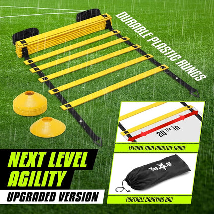 Yes4All Agility Ladder Speed Training Equipment - Speed Ladder for Kids and Adults with Carry Bag - 12 Rungs Yellow, 20 Rungs, CKT4