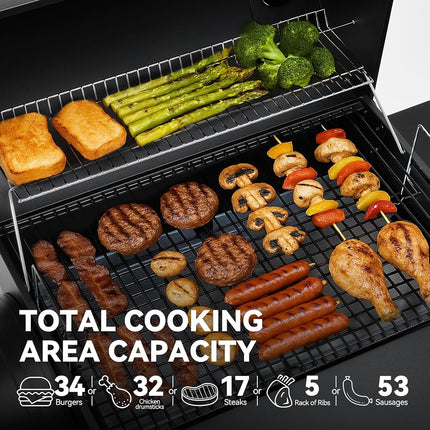 Royal Gourmet BBQ Charcoal Grill and Offset Smoker, 30'' L, 800 Square Inch, Outdoor for Camping, Black
