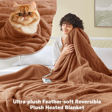 Serta Heated Blanket, Electric Queen Size Blanket, Soft, Warm, Fuzzy Heating Blanket Queen for Office, Couch, 1-12 hr Auto Shut Off Timer, 10 Lv Heat Setting, ETL Certified, Queen 84" x 90" Rust