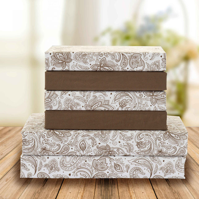 Elegant Comfort Amelia Boho Paisley 4-Piece Sheet Set, Deep Pocket 1500 Premium Hotel Quality, Fade and Wrinkle Resistant, Fitted Sheets with Smart Pockets, Paisley Sheet Set, Twin, Latte Taupe