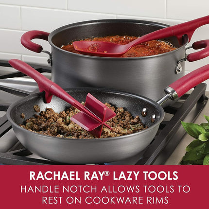 Rachael Ray Tools and Gadgets Lazy Crush & Chop, Flexi Turner, and Scraping Spoon Set/Cooking Utensils - 3 Piece, Red