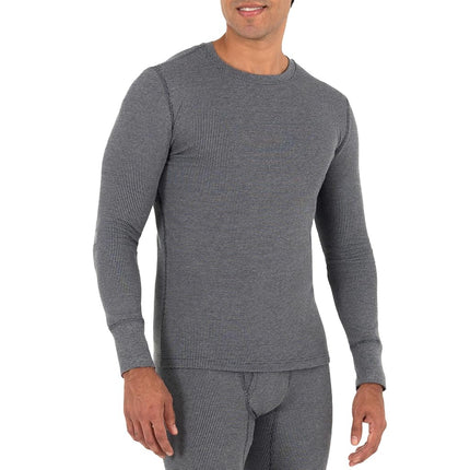 Fruit of the Loom Men's Recycled Waffle Thermal Underwear Crew Top (1 and 2 Packs), Greystone Heather, 4X