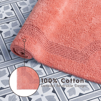 Laura Ashley Bath Rug - Reversible Cotton Bath Mat | Premium Bathroom D�cor | Machine Washable Bathroom Rug |Highly Absorbent | Coral, 17"x24"/20"x32" 2-Piece Set