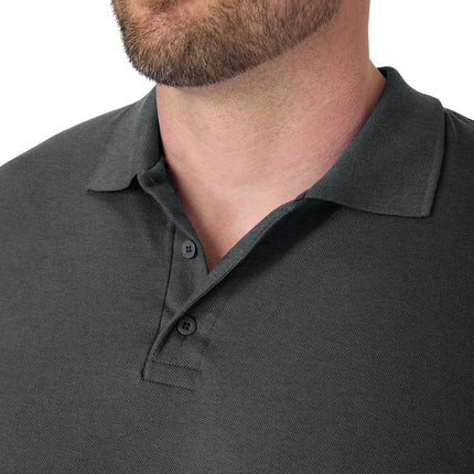 Hanes Men's Pique Short Sleeve Shirt, Three-Button Midweight Polo, Charcoal Heather, 3XL