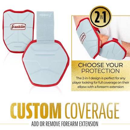 Franklin Sports Baseball Elbow Guard - PRT Series Adult Baseball + Softball Shield for Batting - Protective Elbow + Forearm Pad - Right + Left Hand Hitters - White/Gold - One Size - Adult