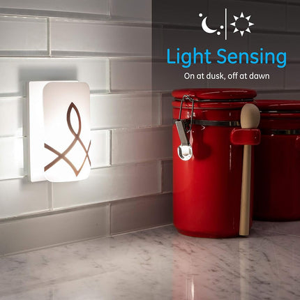 GE 43876 SleepLite Night Plug-in, Candle Glow, Amber Light, Dusk to Dawn Sensor, Sleep Aid, Red, Low Blue LED Promotes Melatonin, for Seniors, Ideal for Bedroom, Nursery, 4387, White