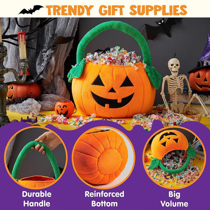 JOYIN Halloween Pumpkin Plush Tote Bucket, 11 X 13.4 inches Candy Trick or Treat Bag, Cute Halloween Basket with Handle for Kids Girl Boy Trick or Treating, Party Favor Supplies, Kids Gifts Goody Bag