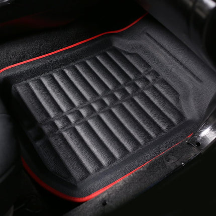 FH Group Automotive Floor Mats - PU Leather Floor Mats, Deep Dish Design, Floor Mats for Cars, Universal Fit Floor Mats Full Set, Floor Mats For Most Sedan, SUV, Truck Floor Mats Red Black