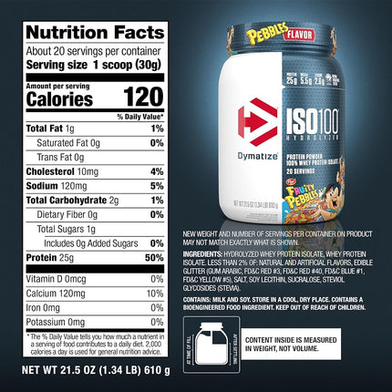 Dymatize Iso-100 Hydrolyzed Whey Protein Isolate 20 Serves Fruity Pebbles 640 gram