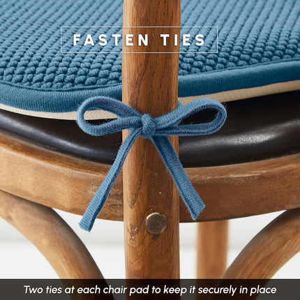 Elegant Comfort 4 Pack Chair Cushion Covers - Skid-Proof Rubber Backing - 16 x 16 Inch - Thick Dining Square Shape Seat Covers - Comfortable Textured Chair Pads with Ties - Honeycomb Pattern, Blue