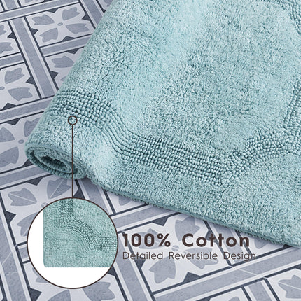 Laura Ashley Bath Rug - Reversible Cotton Bath Mat | Premium Bathroom D�cor | Machine Washable Bathroom Rug |Highly Absorbent | Aqua, 17"x24"/20"x32" 2-Piece Set
