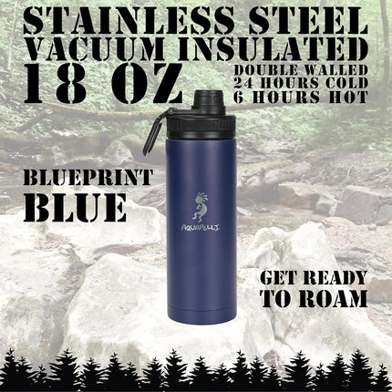Aquapelli Vacuum Insulated Water Bottle, 18 Ounces, Blueprint Blue