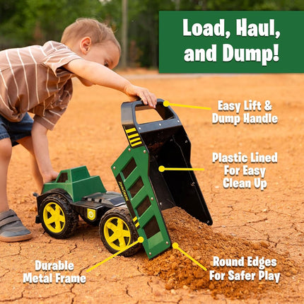 John Deere 16" Metal Dump Truck, Realistic Lights & Sounds, Heavy Duty Metal Truck Bed, Extra Large Wheels, Rugged Construction Vehicle Toy for Kids, Ages 3+, Indoor and Outdoor Play
