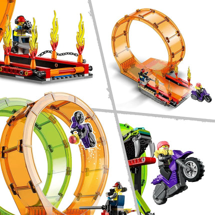 LEGO 60339 City Stuntz Double Loop Stunt Arena, Monster Truck Playset with 2 Toy Motorbikes, Ramp and Minifigures, for Kids Aged 7 Plus