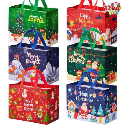 JOYIN 12 PCS Christmas Large Reusable Gift Bags 12