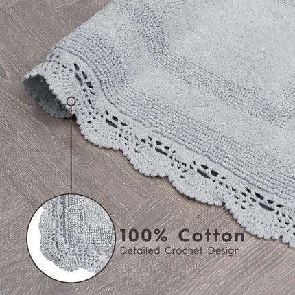 Laura Ashley Crochet Cotton 21x34 Bath Rug, Light Grey