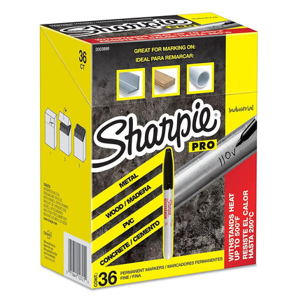 Marqueurs permanents industriels SHARPIE, pointe fine, noirs, boîte de 36