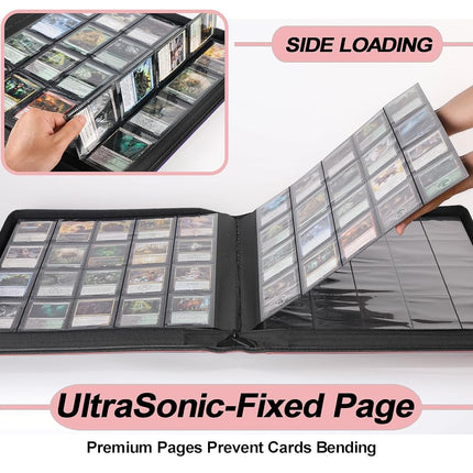 Premium 2000 Pocket Card Binder - 20 Pocket Trading Card Binder with Sleeves for 2000 Cards, Ringless Card Album for TCG - Model A, Light Pink