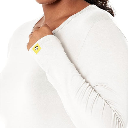 WonderWink 2009AWHTLG Knits and Layers Women's Silky Long Sleeve Viscose Rayon Tee, White, Standard-L Size