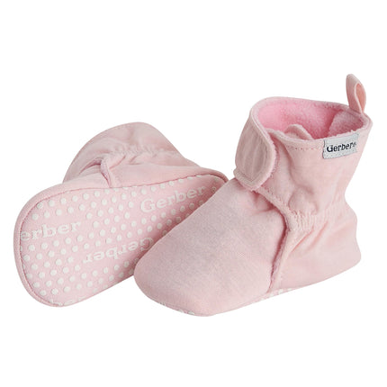 Gerber Baby Fleece Lined Wrap Fasten Non Skid Soft Slipper Booties, Pink, 3-6 Months Infant