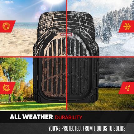 Motor Trend 4pc Black Car Floor Mats Set Rubber Tortoise Liners w/Cargo for Auto SUV Trucks - All Weather Heavy Duty Floor Protection - MT-923-BK+MT-884-BK_amj