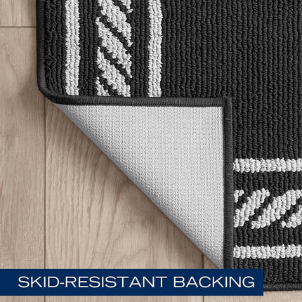 Nautica – Runner Rug 2 Piece Set | Indoor Runners for Hallways and Entry Rugs| Non-Skid Entry and Kitchen Door Mat| Machine Washable Carpet Rugs | 2'2" x 3'9" and 2'2" x 5' | Rope Border Black