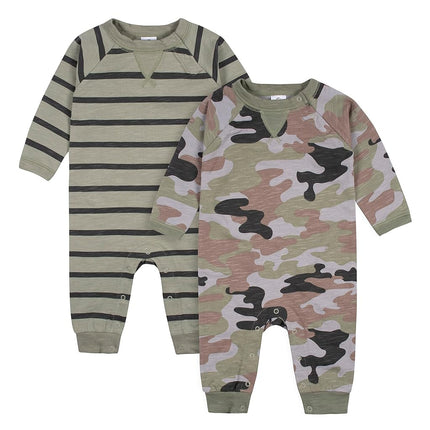 Gerber Baby Boys' 2 Pack Long Leg Romper, Green, 0-3 Months, Green, 0-3 Months