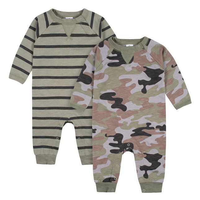 Gerber Baby Boys' 2 Pack Long Leg Romper, Green, 0