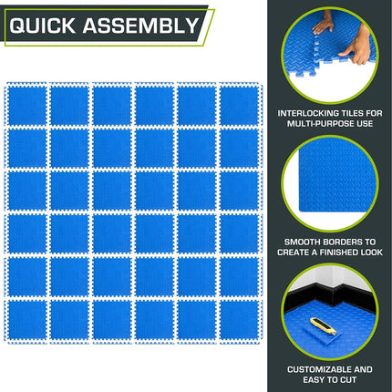 ProsourceFit Exercise Puzzle Mat 1/2-inch, EVA Interlocking Foam Floor Tiles for Home Gym, Workout Equipment, Kids Play Areas, Blue, 144 SQ FT - 36 Tiles