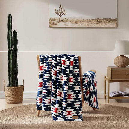 Wrangler - Throw Blanket, Soft Plush Fleece Bedding, Yellowstone Inspired, Western Decor for Bed or Couch (Navajos Blue, 50" x 70")