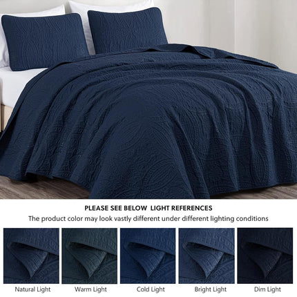 Chezmoi Collection Austin 3-Piece Oversized Bedspread Coverlet Set (Queen, Navy)