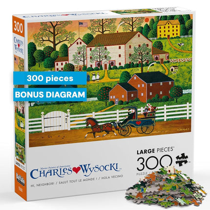Buffalo Games – 300 Charles Wysocki: Hi Neighbor Oversized Piece Jigsaw Puzzle Larger Shapes - Great for Adults, Seniors, Family, Kids, Easy to Grip