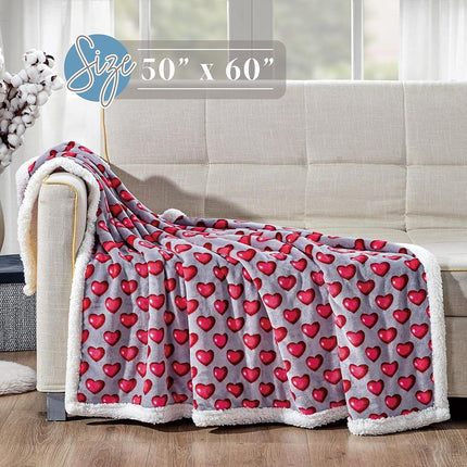 Elegant Comfort Luxury Valentine’s Day Sherpa Throw Blanket Ultra-Soft Cozy Velvet Pink Hearts Fleece Throw-Micromink Sherpa for Her, Wife, Girlfriend, Sherpa Reversible Blanket- Juliette