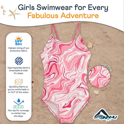 Kanu Surf Fille Maillot de Bain 1 Pièce Hurricane Beach Sport Anti-UV UPF 50, Kiana Rose, 14