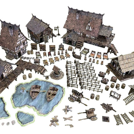 Battle Systems – Modular Fantasy Scenery – Perfect for Roleplaying and Wargames - Multi Level Tabletop Terrain for 28mm Miniatures – Colour Printed Model Diorama – (Village)