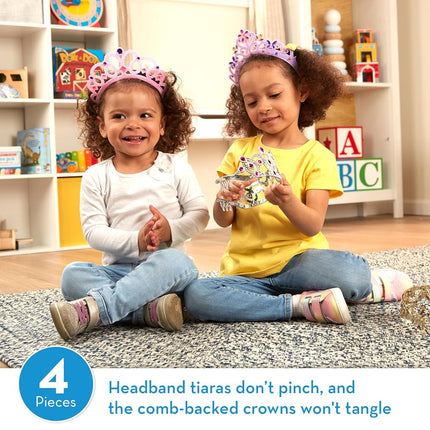 Melissa & Doug Dress-Up Tiaras Play Set for Kids (4-Piece) – Pretend Princess Crowns for Costume Role Play – Preschool Jewelry Toys for Girls Ages 3+