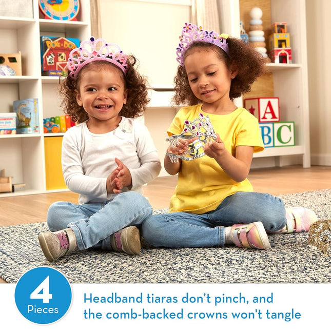 Melissa & Doug Dress-Up Tiaras Play Set for Kids (4-Piece) – Pretend Princess Crowns for Costume Role Play – Preschool Jewelry Toys for Girls Ages 3+