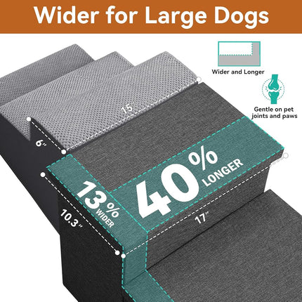 Zerbuger Dog Stairs with Storage, Dark Grey 3 Steps Dog Ramp no Condo