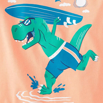 The Children's Place T-shirts graphiques à manches courtes avec animaux pour bébés et tout-petits garçons, multipack, tortue/requins/dino, 2T