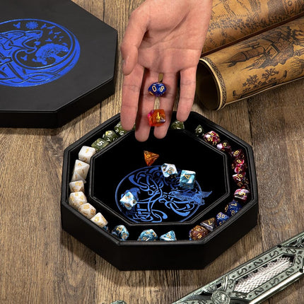 Premium Dice Tray for DND, Detailed World Tree & Wolf Raven Design – 23 CM