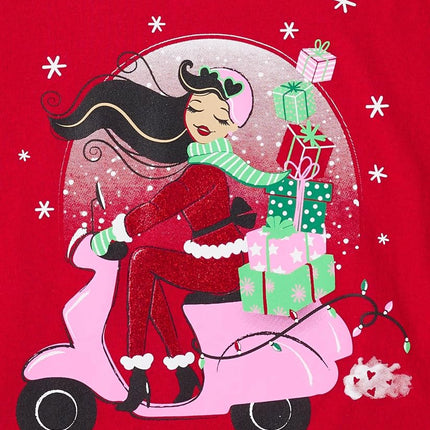 The Children's Place Camisetas gráficas de manga larga para niñas para todas las festividades, multipacks, paquete de 2 de gato de Navidad/ciclomotor de niña, grande