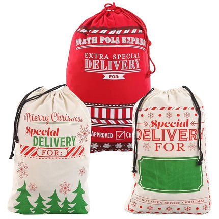 JOYIN 3 PCS Christmas Large Canvas Gift Bag 26" x 